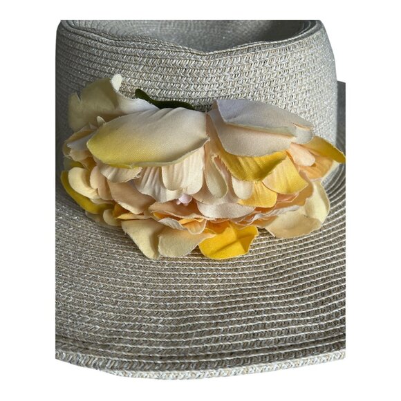 Cappelli Straworld Wide Brim Sun Hat with Yellow Flower Trim One Size Paper Brai - Picture 2 of 7